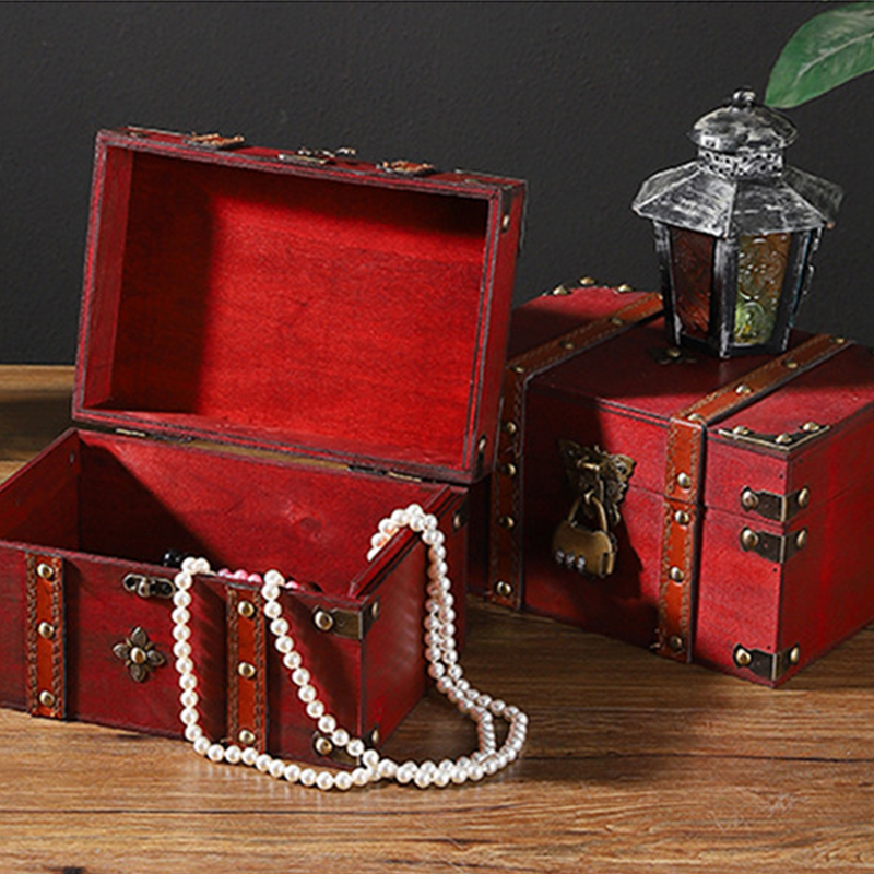 Boîte de rangement à bijoux en bois de style vintage