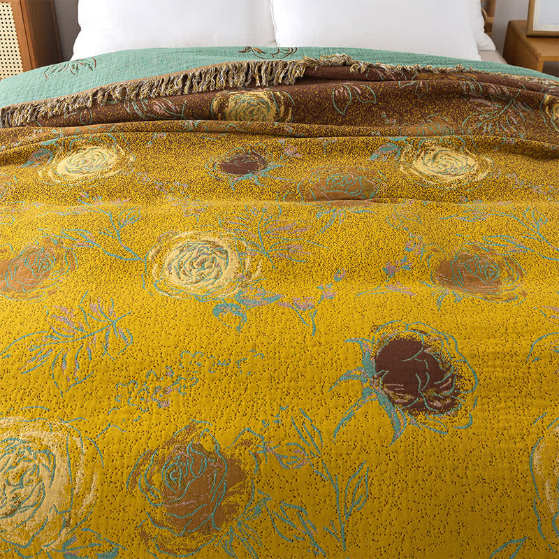Couette réversible en gaze de coton de style vintage avec motif rose