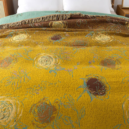 Couette réversible en gaze de coton de style vintage avec motif rose