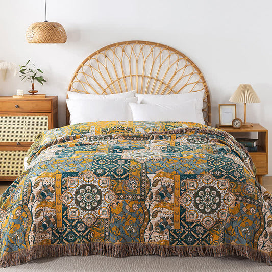 Couette réversible en gaze de coton marocaine avec pompons
