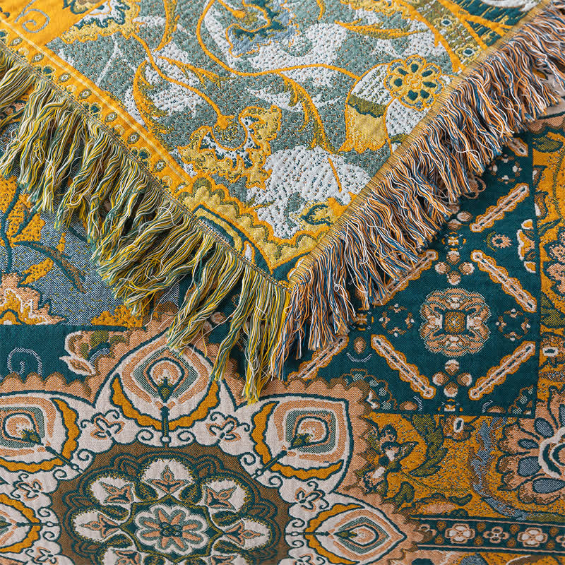 Couverture à pompons réversible en gaze de coton marocaine