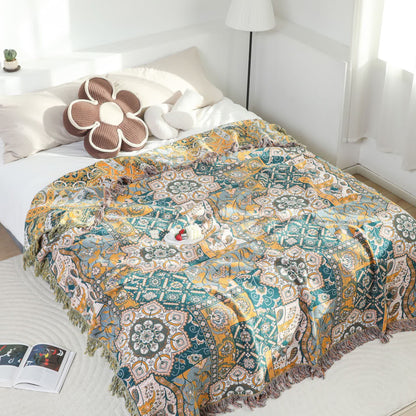 Couette réversible en gaze de coton marocaine avec pompons