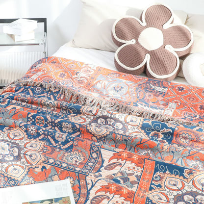 Couette réversible en gaze de coton marocaine avec pompons