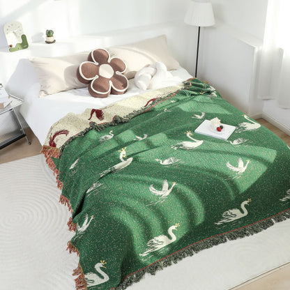 Élégante couette réversible en gaze de coton d'oie avec pompons