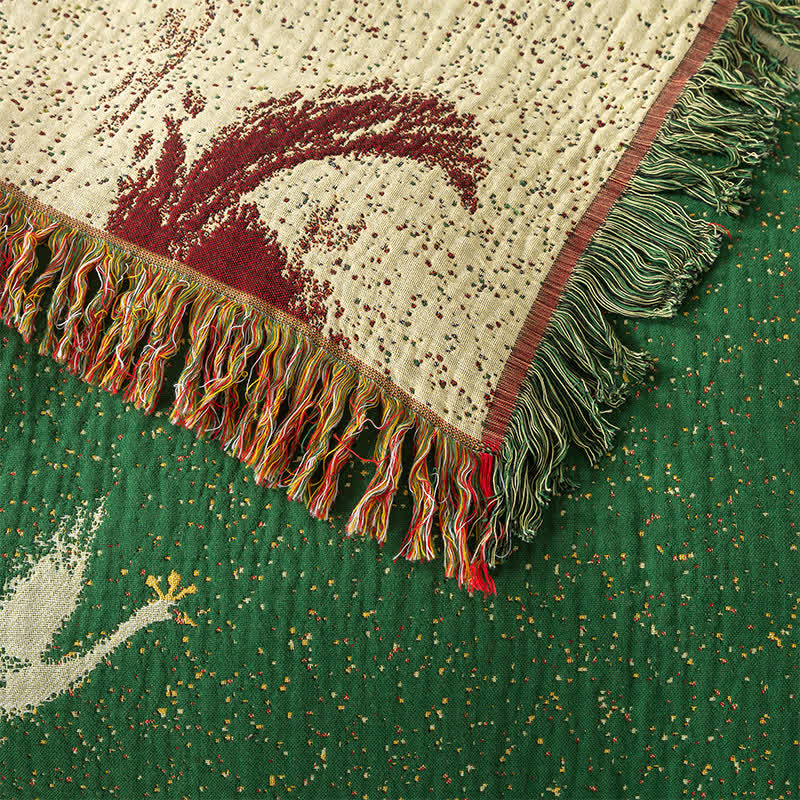 Élégante couette réversible en gaze de coton d'oie avec pompons