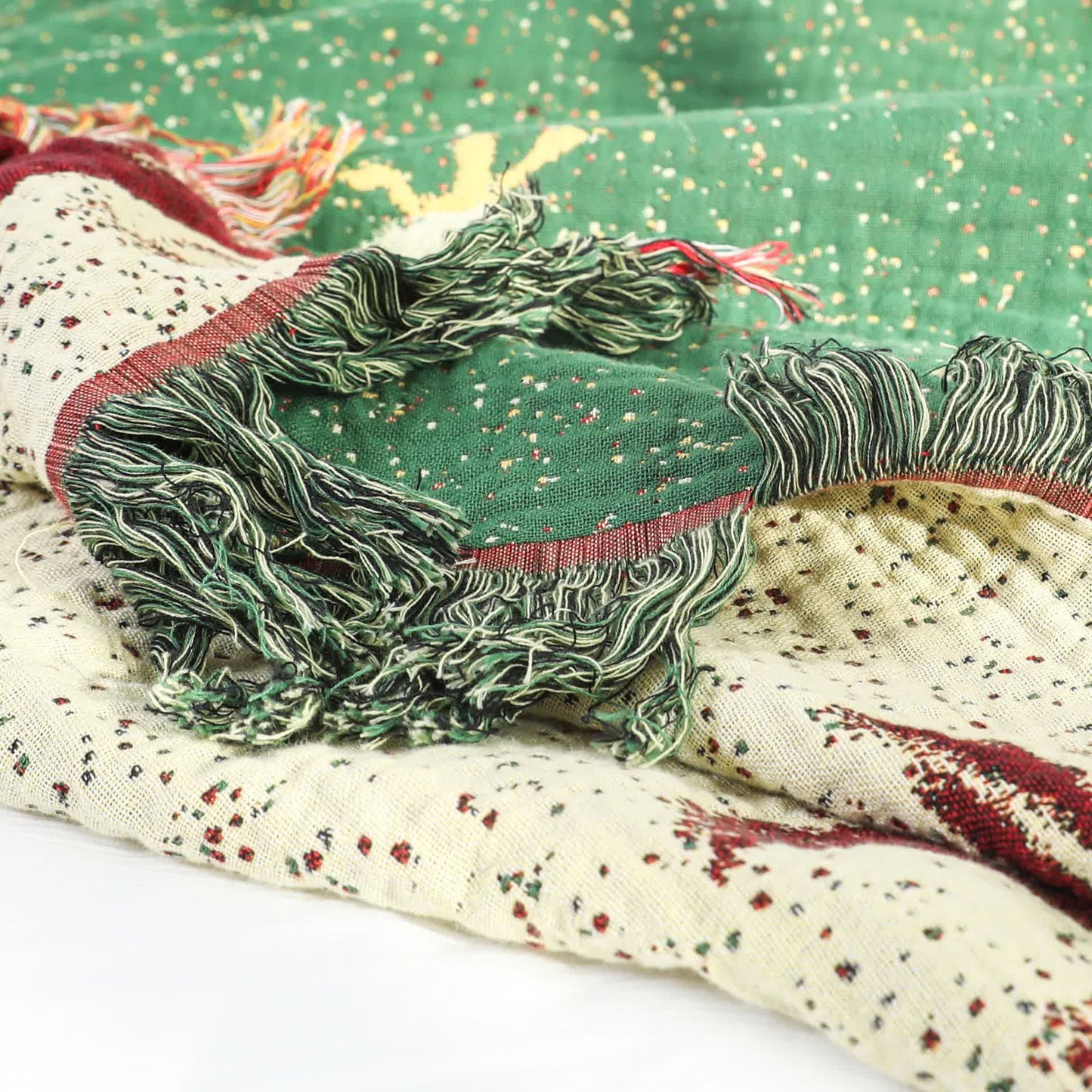 Élégante couette réversible en gaze de coton d'oie avec pompons