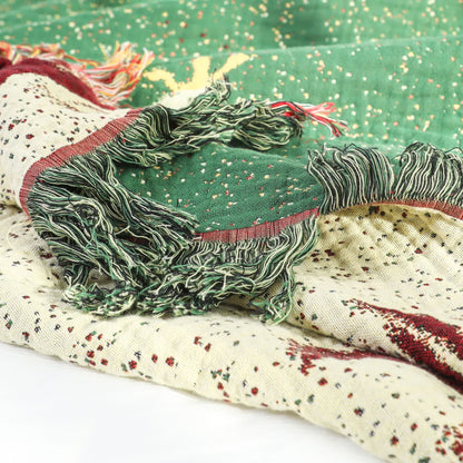 Élégante couette réversible en gaze de coton d'oie avec pompons