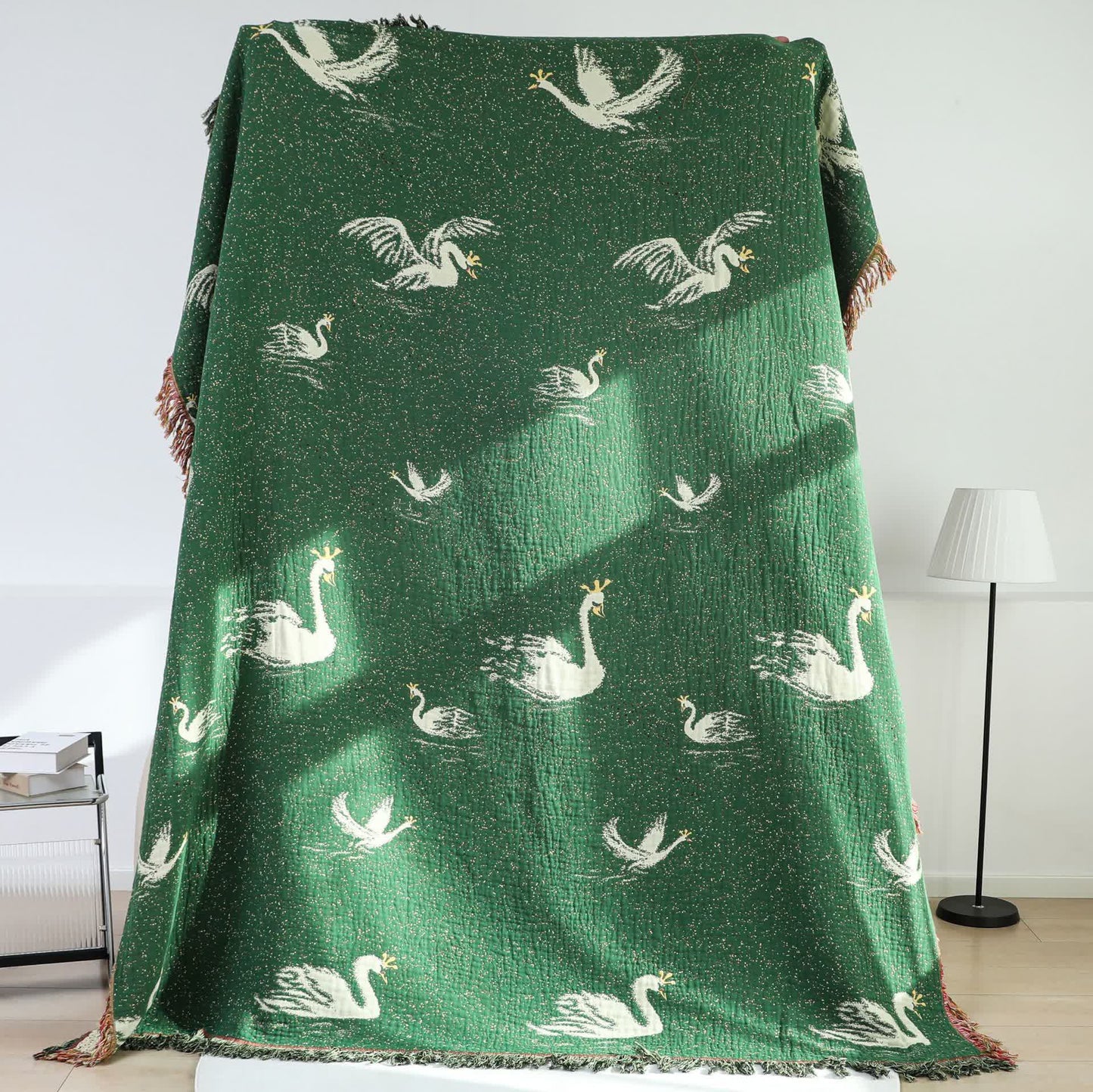 Élégante couette réversible en gaze de coton d'oie avec pompons