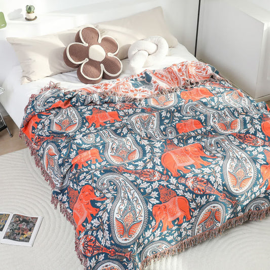 Couette légère en coton avec pompon éléphant cachemire