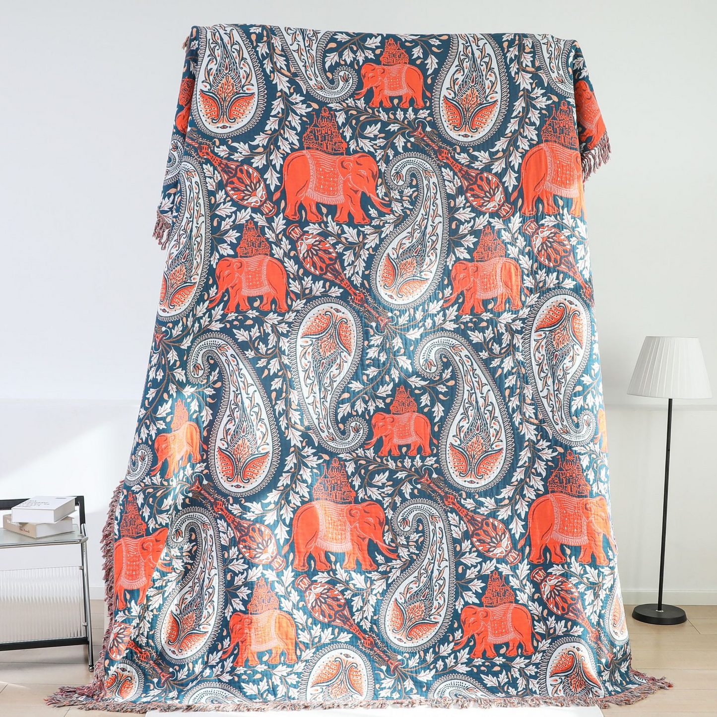 Couette légère en coton avec pompon éléphant cachemire