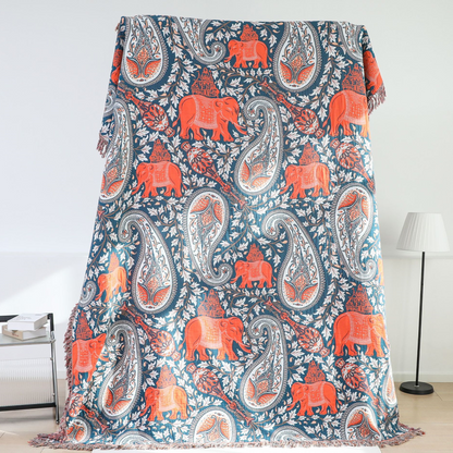 Couette légère en coton avec pompon éléphant cachemire