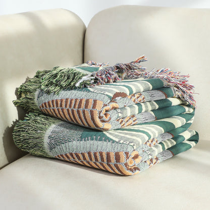 Couverture de canapé en gaze de coton de maïs rural avec pompon