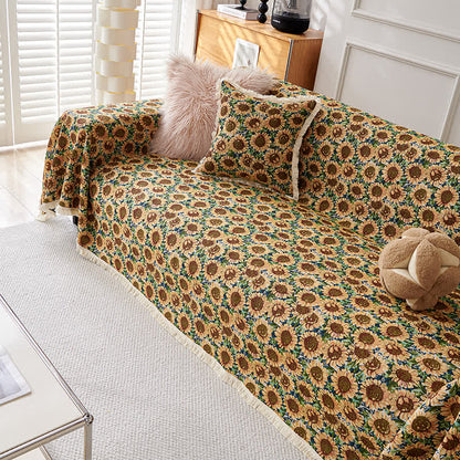 Housse de canapé en coton et lin avec pompon tournesol