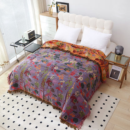 Couette vintage en gaze de coton avec pompons floraux