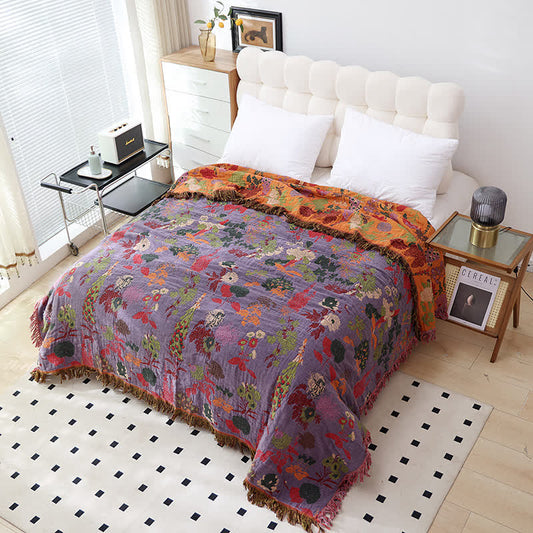 Couette vintage en gaze de coton avec pompons floraux