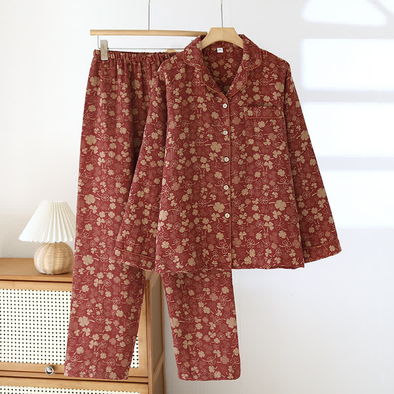 Ensemble de vêtements d'intérieur en gaze de coton avec motif trèfle jacquard