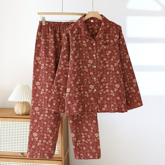 Ensemble de vêtements d'intérieur en gaze de coton avec motif trèfle jacquard