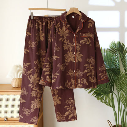 Ensemble de pyjama vintage en coton teint en fil avec revers jacquard