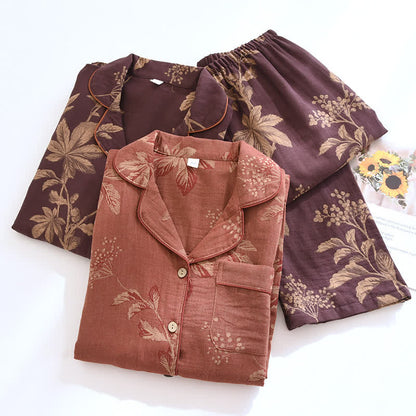 Ensemble de pyjama vintage en coton teint en fil avec revers jacquard