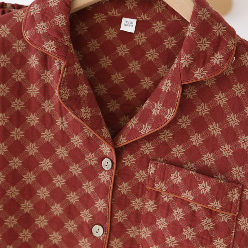 Ensemble de nuit cardigan en gaze de coton jacquard