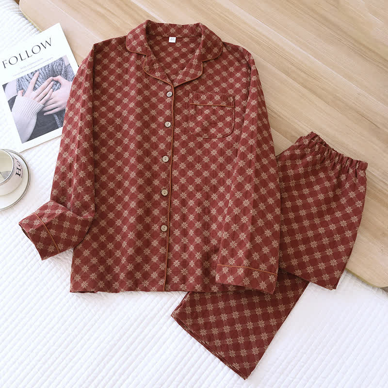 Ensemble de nuit cardigan en gaze de coton jacquard