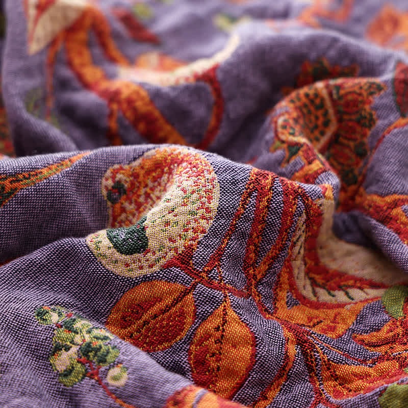 Couette légère en gaze de coton avec pompons à fleurs et oiseaux