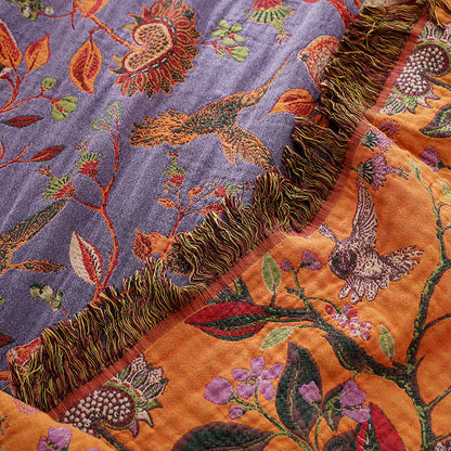Couette légère en gaze de coton avec pompons à fleurs et oiseaux