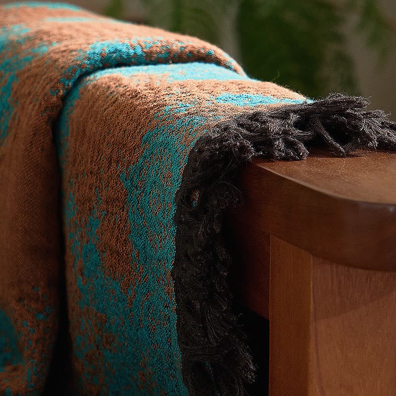 Couverture vintage en coton teint en fil avec motif en dentelle