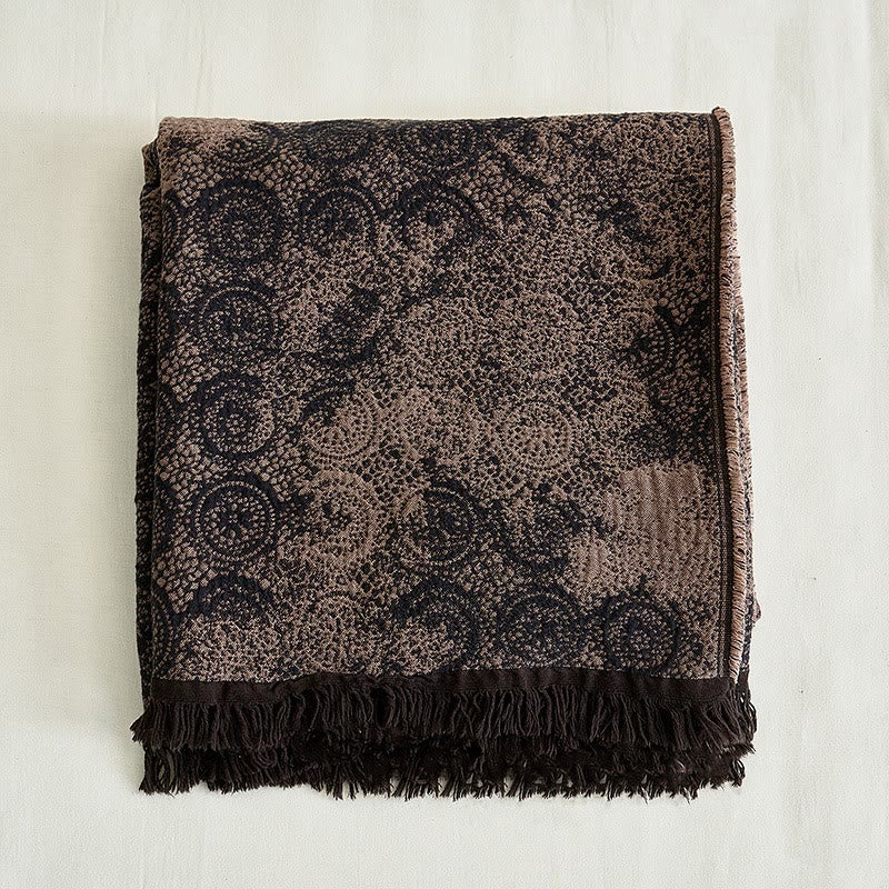 Couverture vintage en coton teint en fil avec motif en dentelle