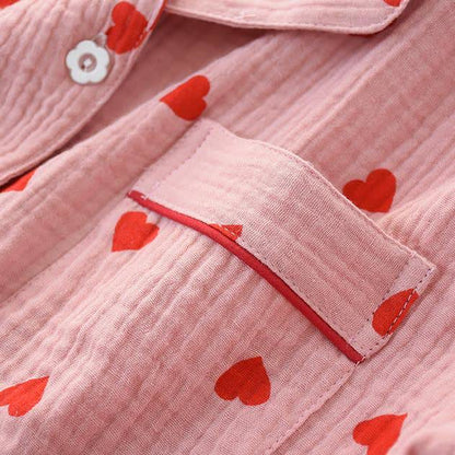 Ensemble de nuit en gaze de coton avec cœurs en jacquard