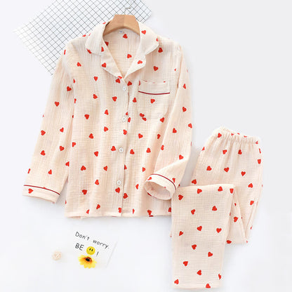 Ensemble de nuit en gaze de coton avec cœurs en jacquard