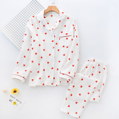 Ensemble de nuit en gaze de coton avec cœurs en jacquard