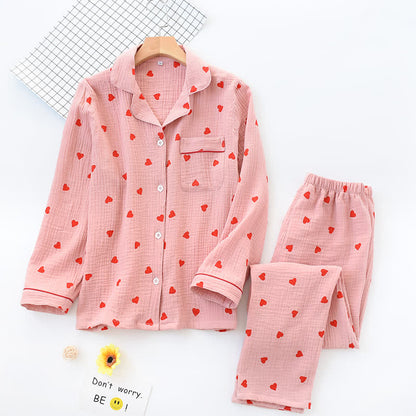 Ensemble de nuit en gaze de coton avec cœurs en jacquard