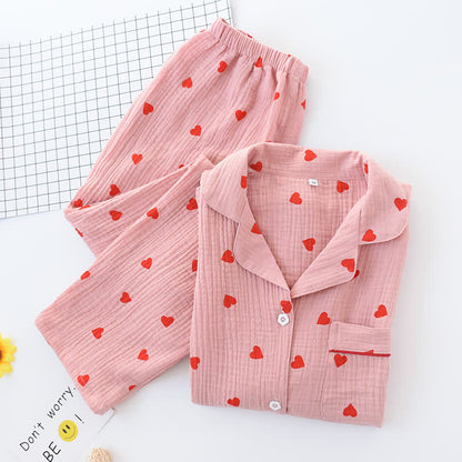 Ensemble de nuit en gaze de coton avec cœurs en jacquard