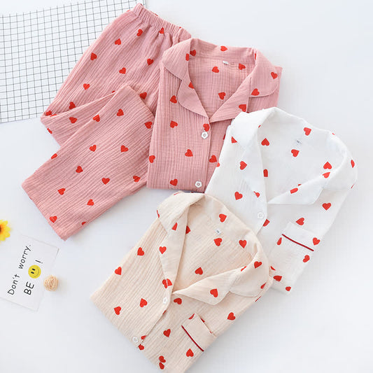 Ensemble de nuit en gaze de coton avec cœurs en jacquard