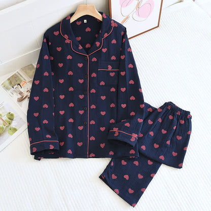 Ensemble de vêtements d'intérieur en coton avec revers en jacquard à motif cœur