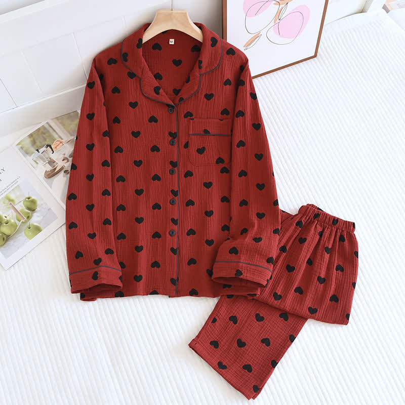 Ensemble de vêtements d'intérieur en coton avec revers en jacquard à motif cœur