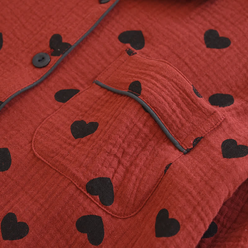 Ensemble de vêtements d'intérieur en coton avec revers en jacquard à motif cœur