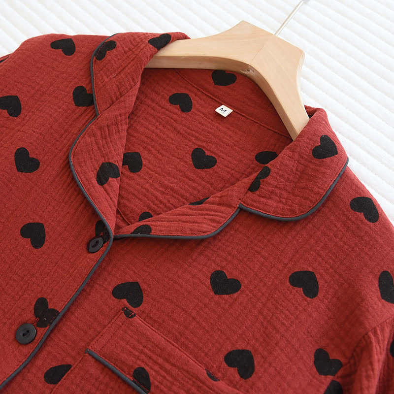 Ensemble de vêtements d'intérieur en coton avec revers en jacquard à motif cœur