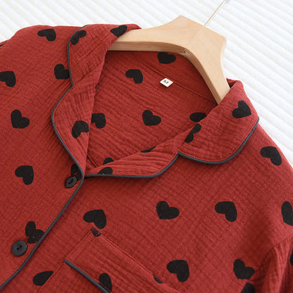 Ensemble de vêtements d'intérieur en coton avec revers en jacquard à motif cœur