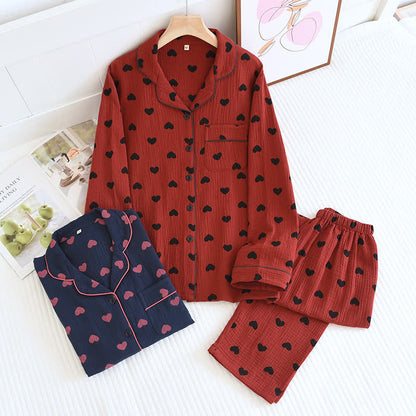 Ensemble de vêtements d'intérieur en coton avec revers en jacquard à motif cœur