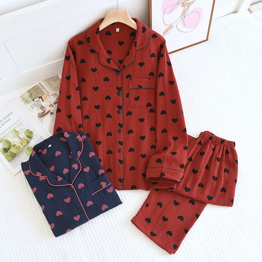 Ensemble de vêtements d'intérieur en coton avec revers en jacquard à motif cœur