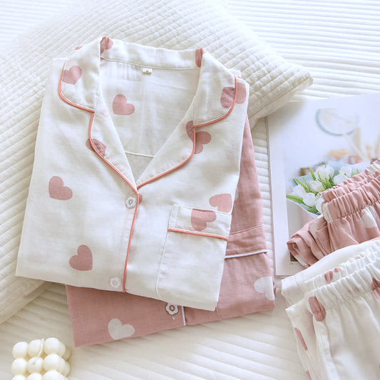 Ensemble pyjama en gaze de coton doux avec imprimé cœur