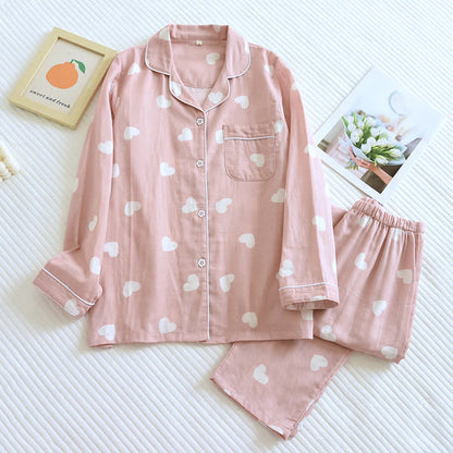 Ensemble pyjama en gaze de coton doux avec imprimé cœur