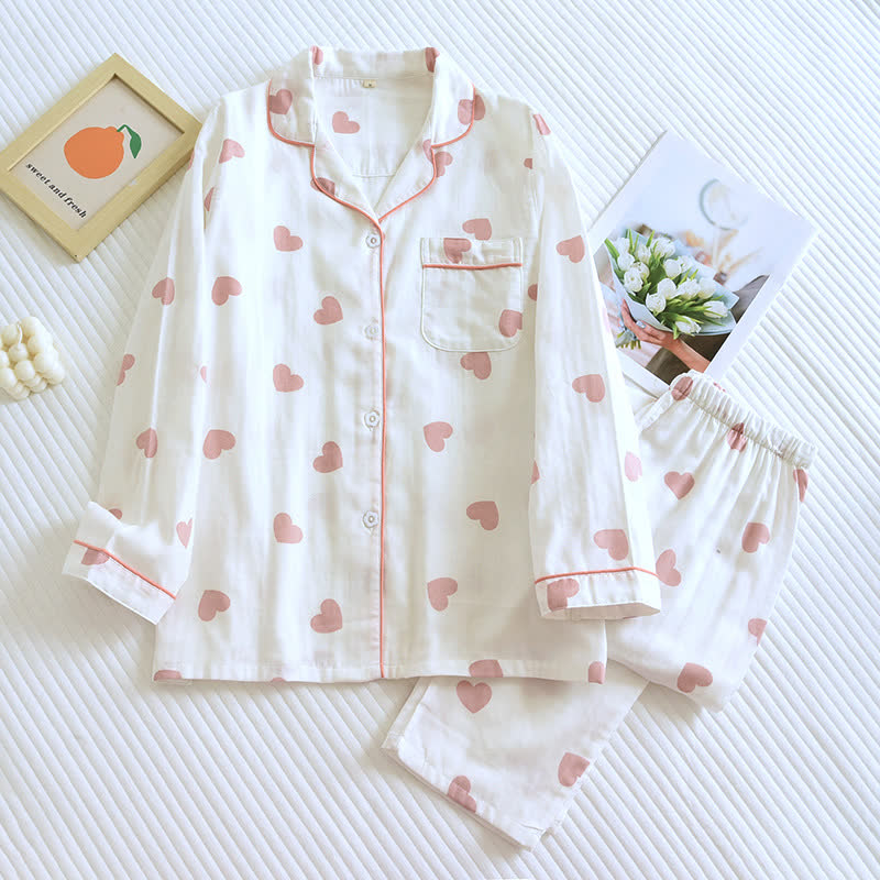 Ensemble pyjama en gaze de coton doux avec imprimé cœur