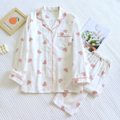 Ensemble pyjama en gaze de coton doux avec imprimé cœur