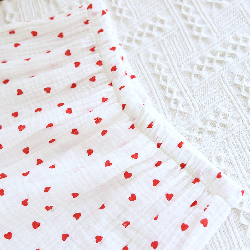 Ensemble de vêtements d'intérieur simple en gaze de coton avec revers en forme de cœur