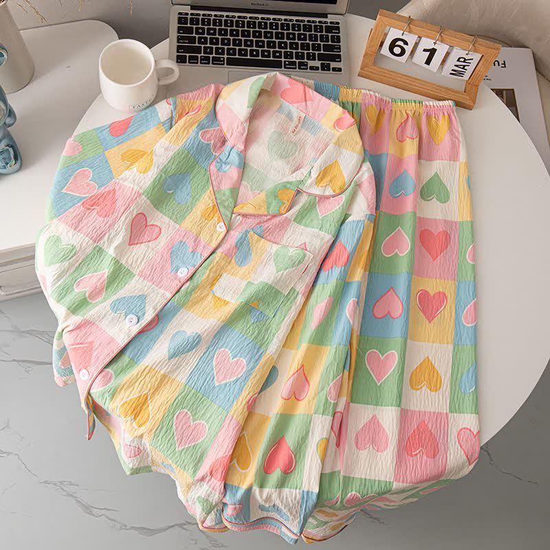 Ensemble de pyjama en coton à imprimé cœur style Dopamine
