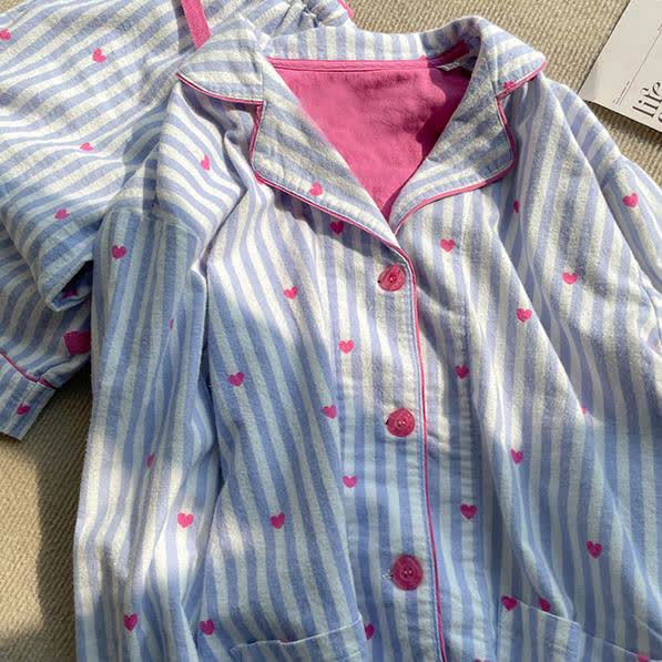 Ensemble pyjama à imprimé cœur et rayures