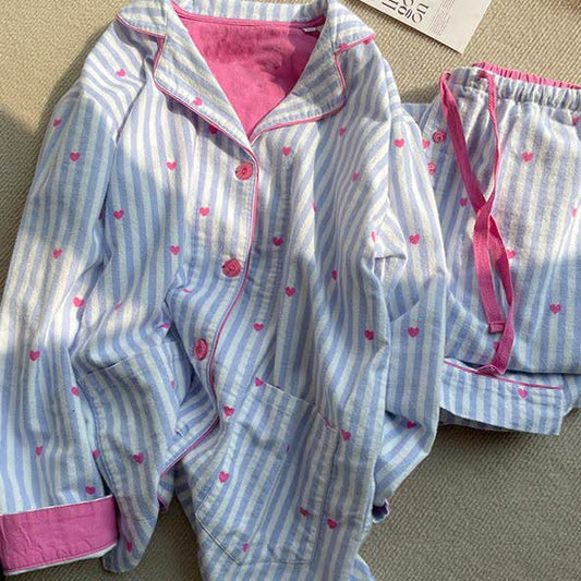 Ensemble pyjama à imprimé cœur et rayures